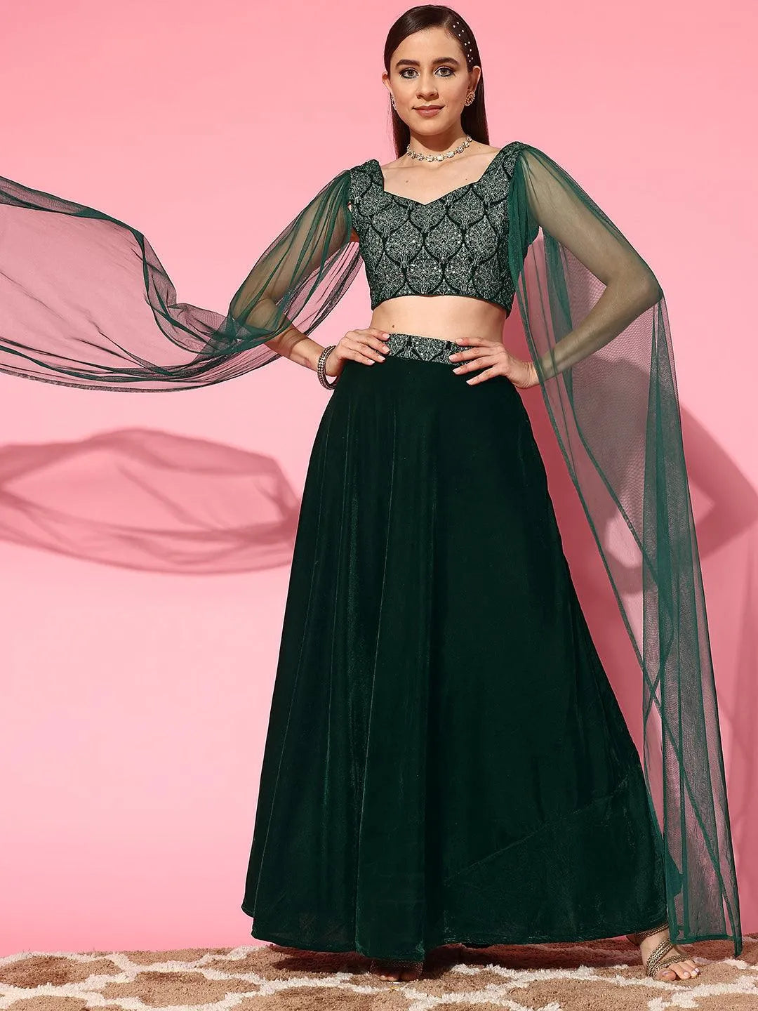 Green velvet lehenga choli best sale