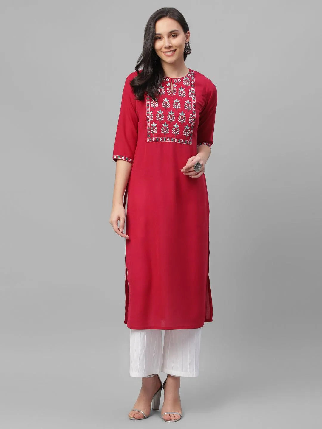 Buy Maroon Embroidered Cotton Kurta Online At Rs.679 | Libas