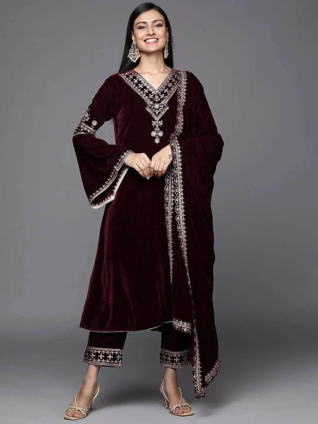 Maroon velvet suit outlet women's