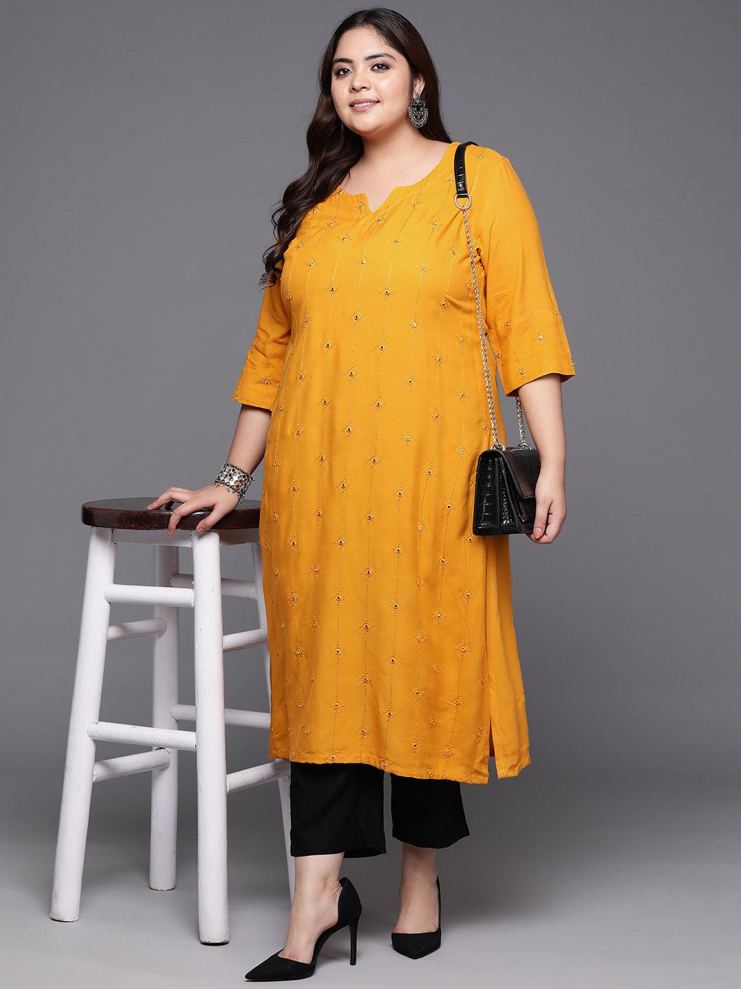 Buy Plus Size Mustard Embroidered Rayon Straight Kurta Online At Rs.755 ...