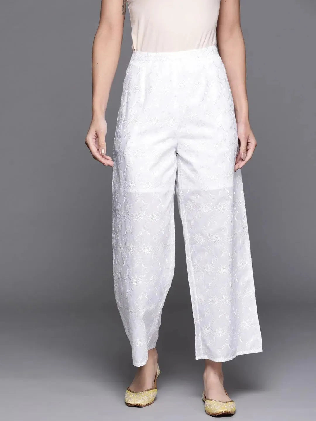 Buy White Embroidered Cotton Palazzos Online At Rs 749 Libas