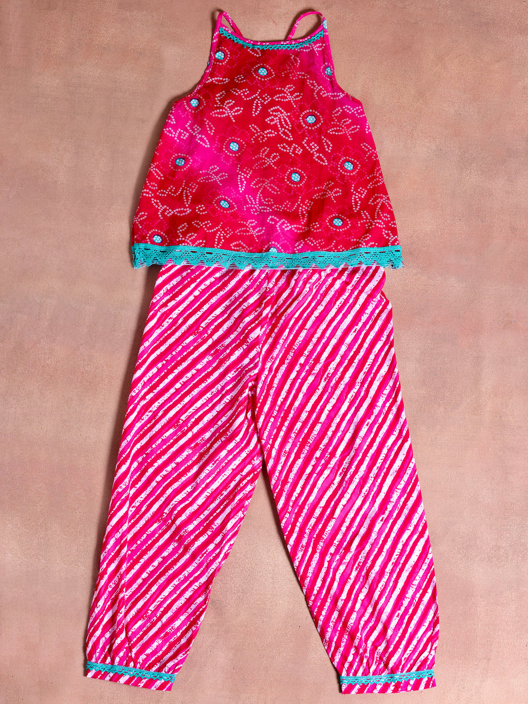  Kids Pink Printed Cotton Co-Ords 