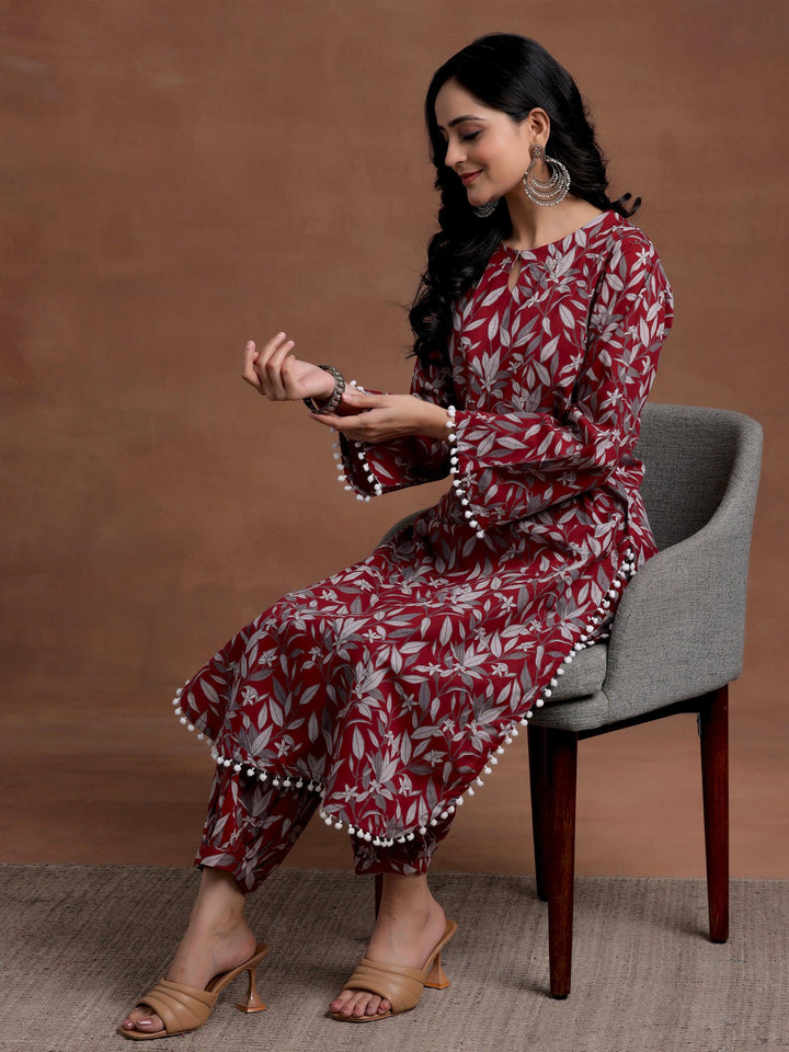 Rust Printed Cotton Pathani Kurta Set - Libas