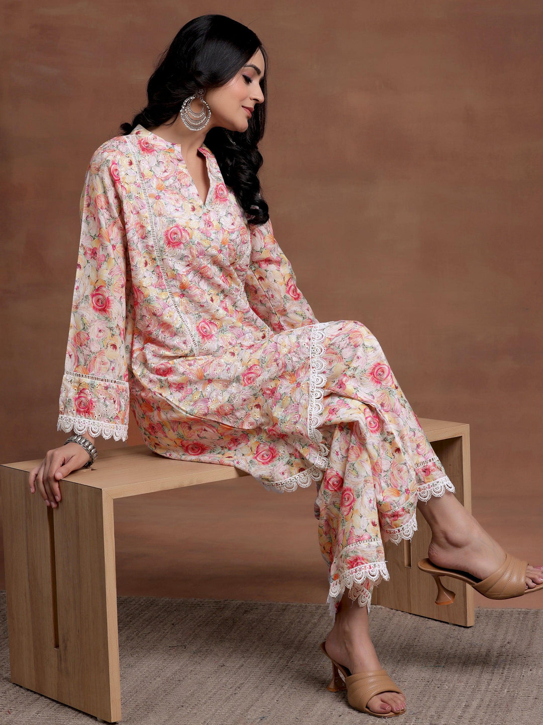 Multi Printed Cotton A-Line Kurta With Palazzos - Libas 