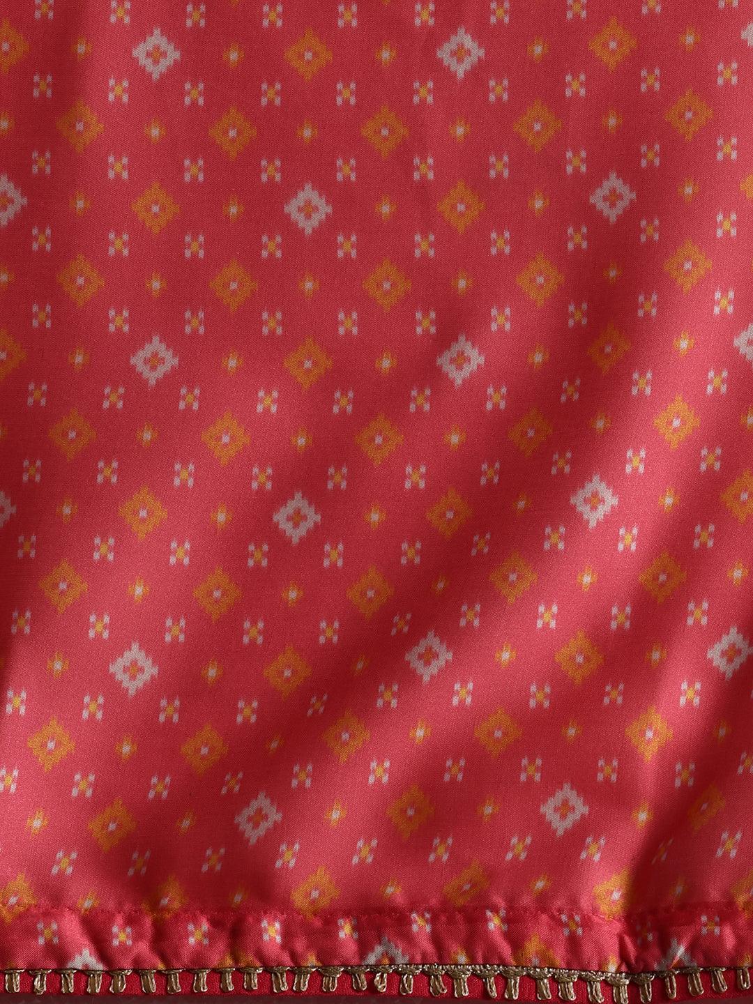 Pink Printed Silk Blend Saree With Unstitched Blouse Piece - Libas 