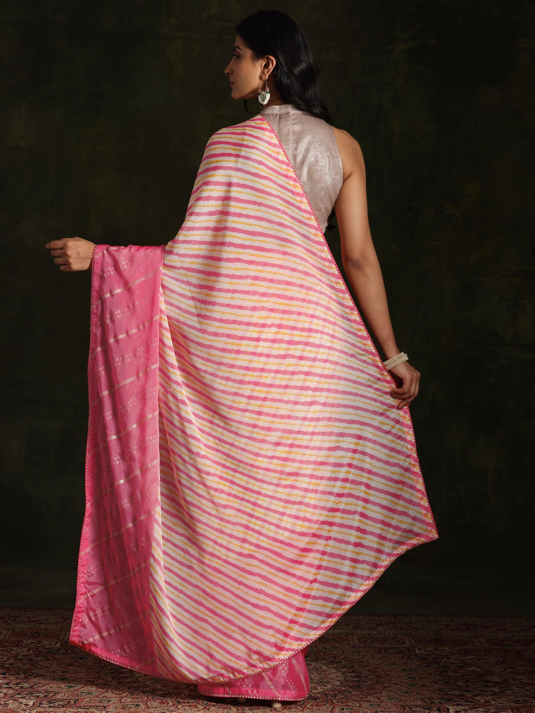 Pink Printed Silk Blend Saree With Unstitched Blouse Piece - Libas 