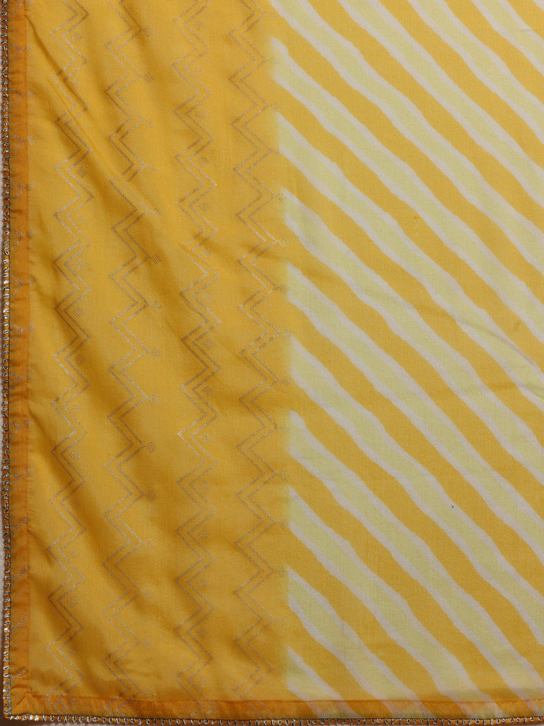 Yellow Printed Silk Blend Saree With Unstitched Blouse Piece - Libas