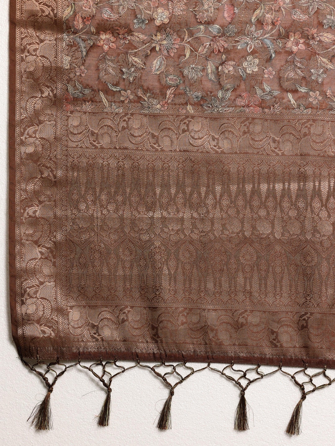 Brown Woven Design Brocade Saree With Unstitched Blouse Piece - Libas