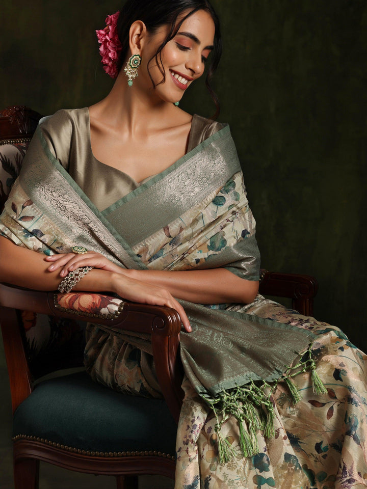 Green Woven Design Brocade Saree With Unstitched Blouse Piece - Libas