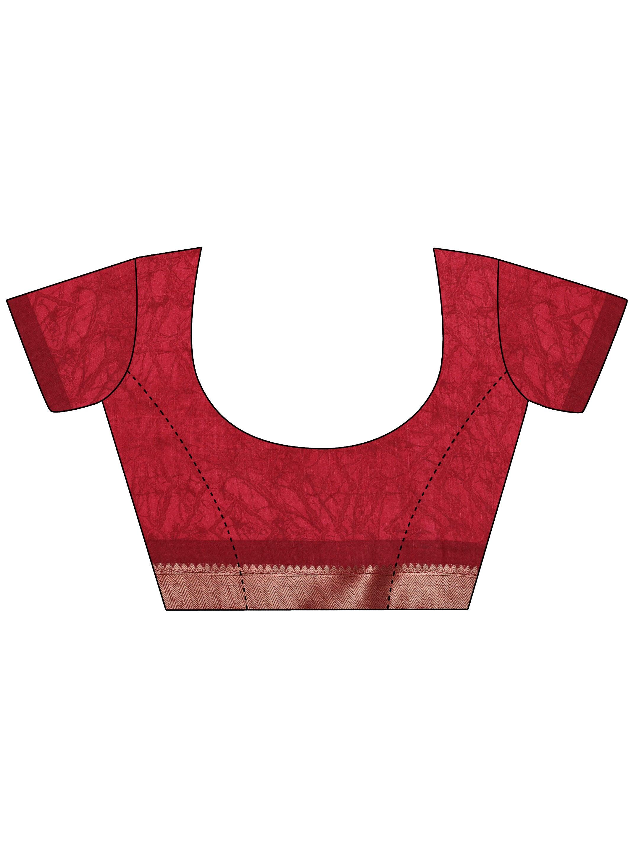 Maroon Printed Silk Blend Saree With Unstitched Blouse Piece