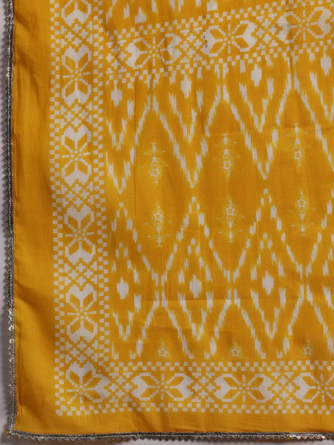 Plus Size Yellow Printed Cotton Straight Suit With Dupatta - Libas 