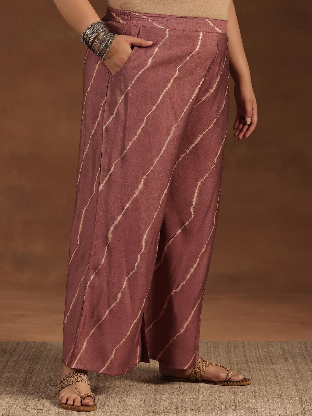 Plus Size Mauve Printed Silk Blend Straight Suit With Dupatta - Libas 