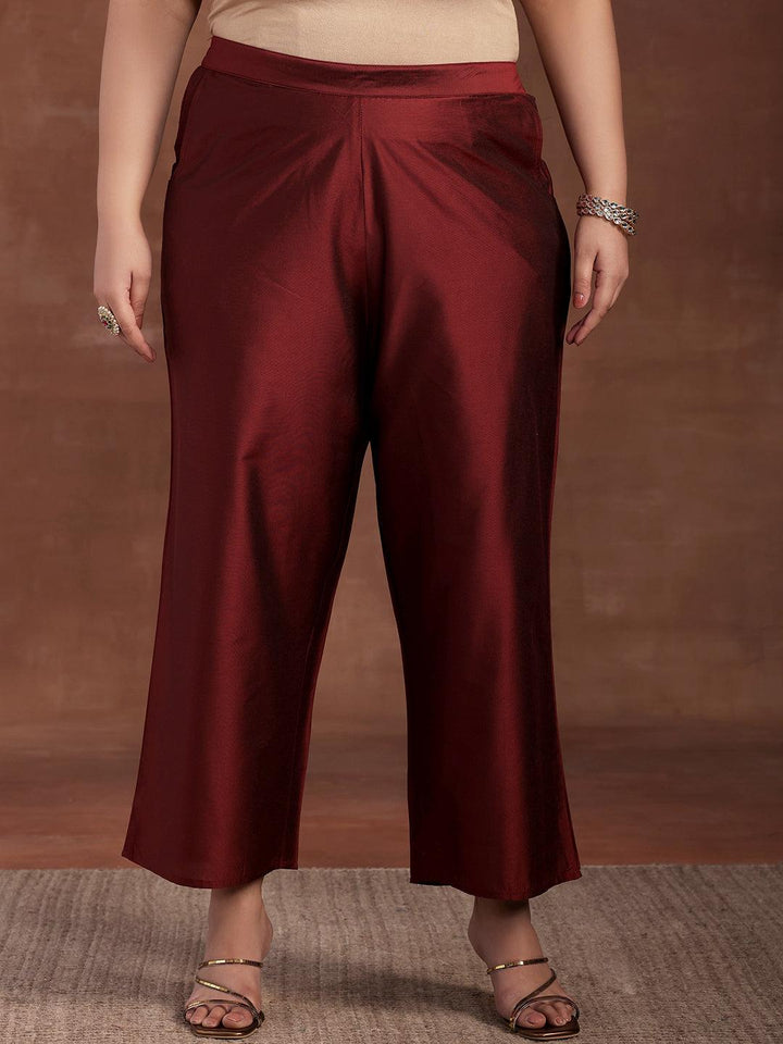 Plus Size Maroon Yoke Design Silk Blend Straight Suit With Dupatta - Libas