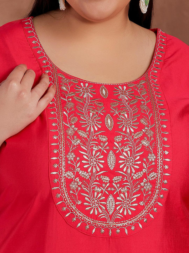 Plus Size Pink Yoke Design Silk Blend Straight Suit With Dupatta - Libas