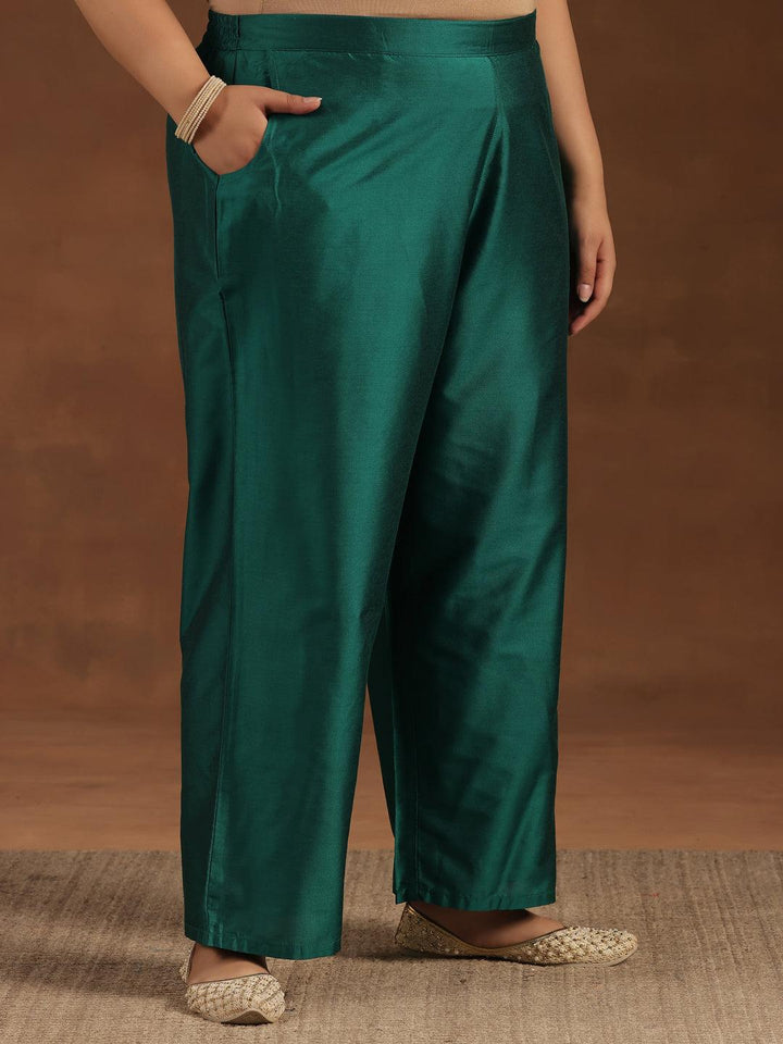 Plus Size Green Solid Silk Blend Straight Suit With Dupatta - Libas