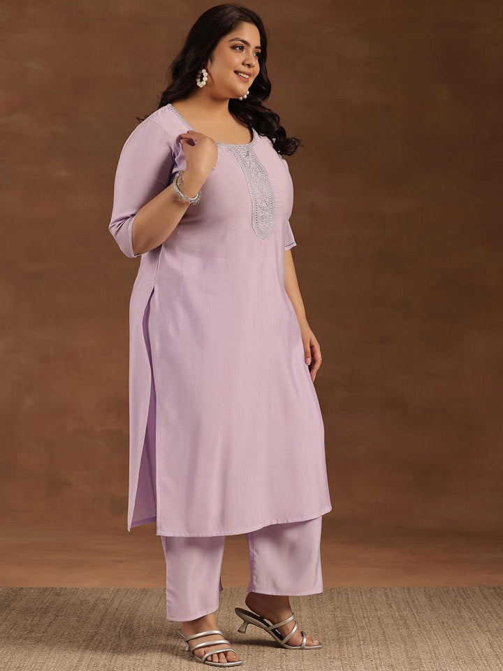 Plus Size Lavender Yoke Design Silk Blend Straight Suit With Dupatta - Libas