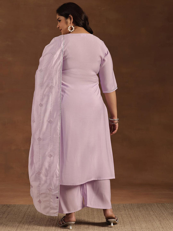 Plus Size Lavender Yoke Design Silk Blend Straight Suit With Dupatta - Libas