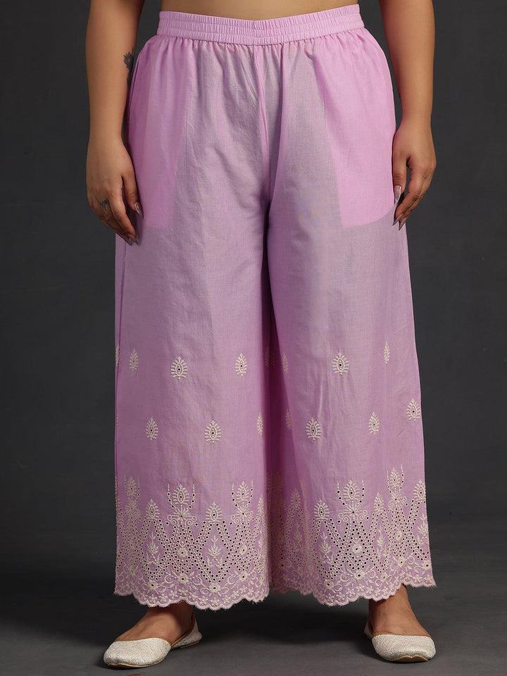 Plus Size Lavender Embroidered Cotton Co-Ords - Libas