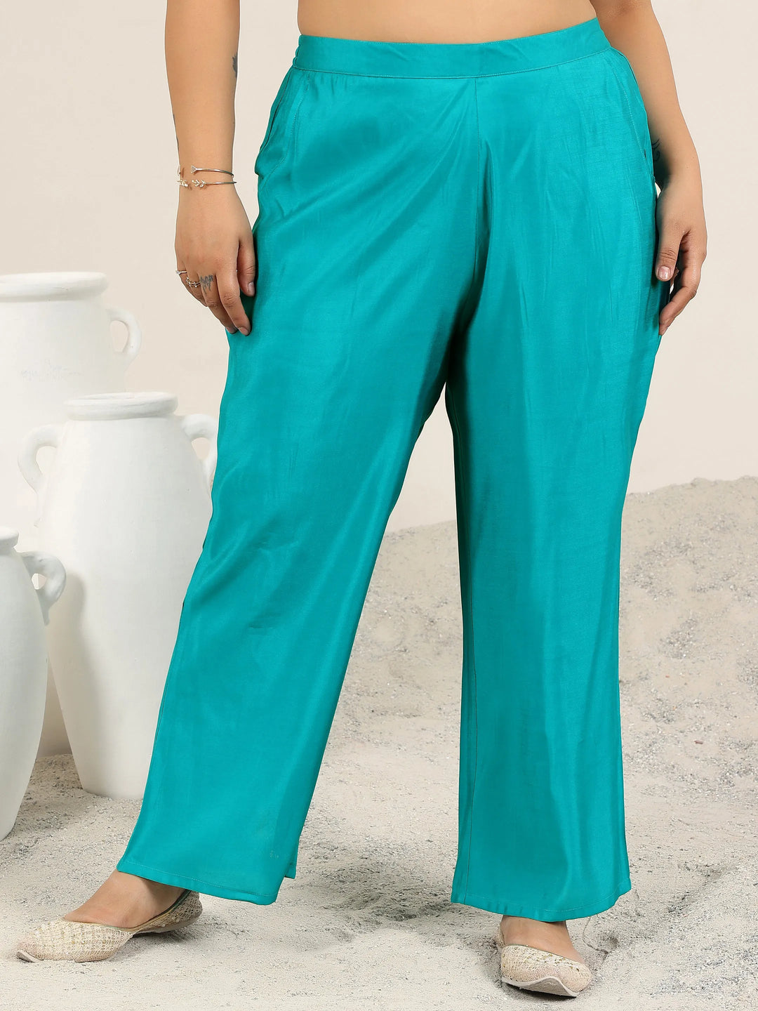  Plus Size Teal Yoke Design Silk Blend Straight Suit With Dupatta 