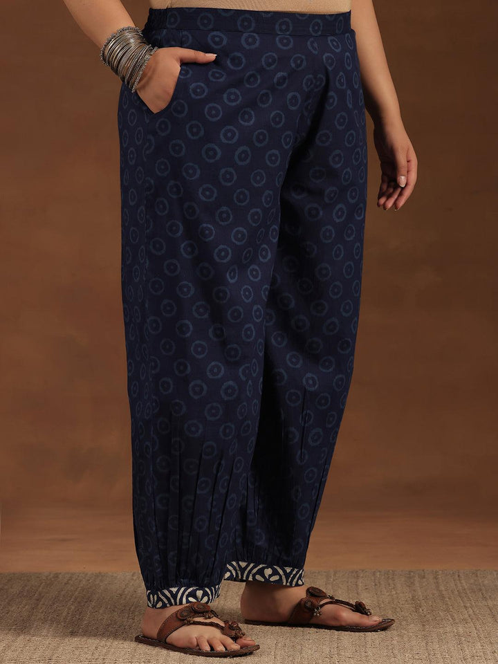 Plus Size Blue Printed Cotton Straight Suit With Dupatta - Libas