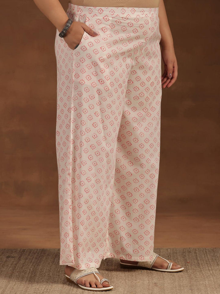 Plus Size Peach Printed Cotton Straight Kurta Set - Libas