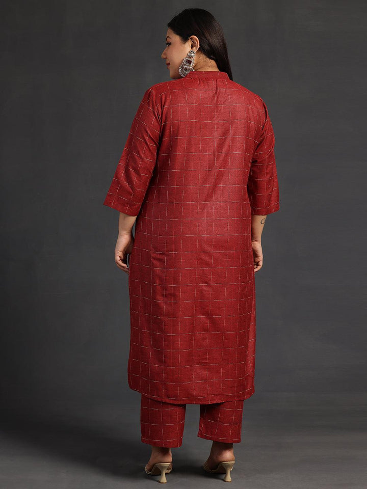 Plus Size Maroon Self Design Cotton Straight Kurta Set - Libas