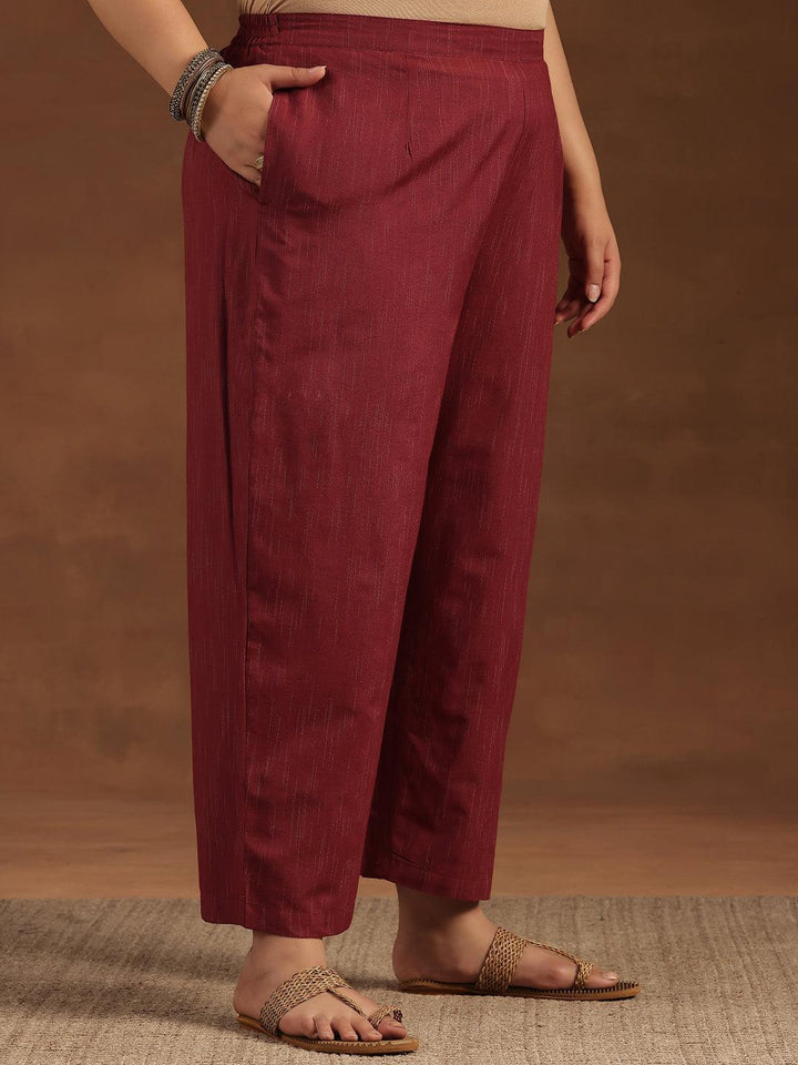 Plus Size Maroon Self Design Cotton Blend Straight Suit With Dupatta - Libas