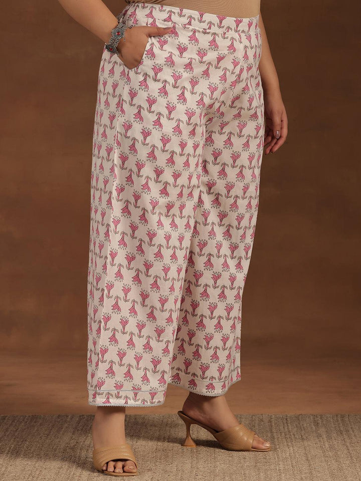 Plus Size Pink Printed Cotton Straight Suit With Dupatta - Libas