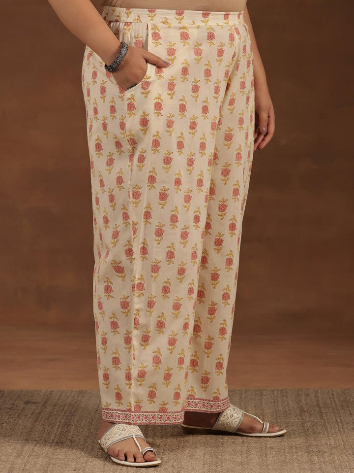 Plus Size Off White Printed Cotton Straight Kurta Set - Libas