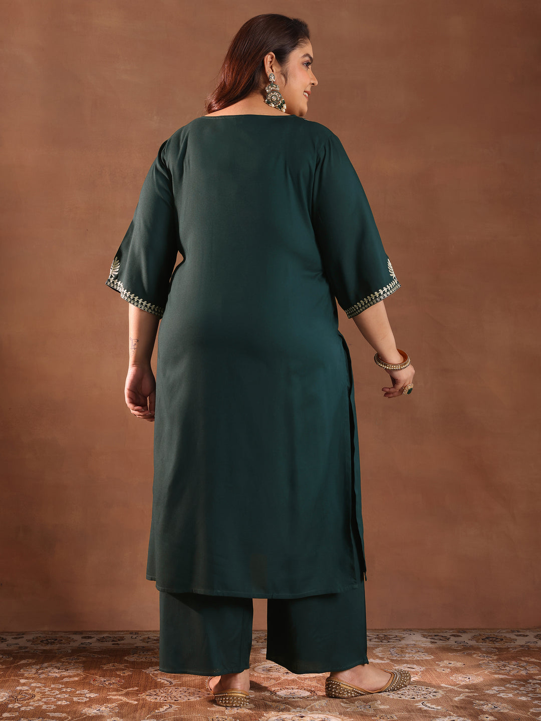  Plus Size Green Yoke Design Rayon Straight Kurta Set 