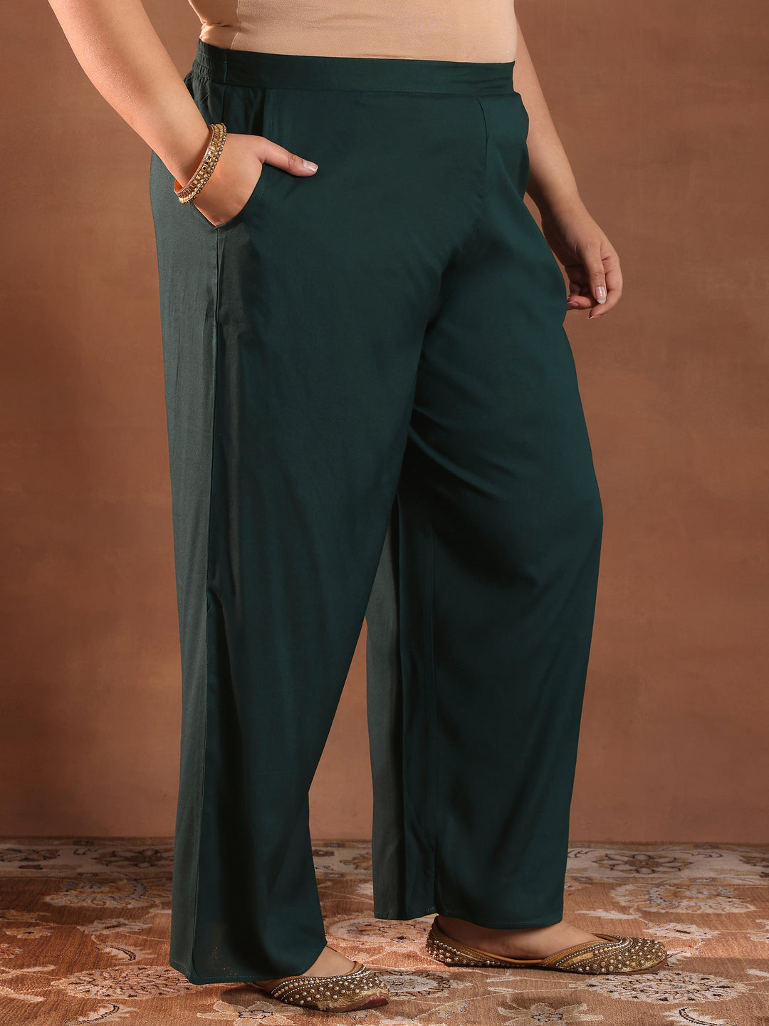  Plus Size Green Yoke Design Rayon Straight Kurta Set 