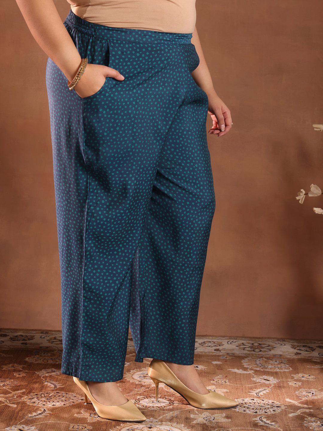  Plus Size Blue Printed Silk Blend Straight Suit With Dupatta 