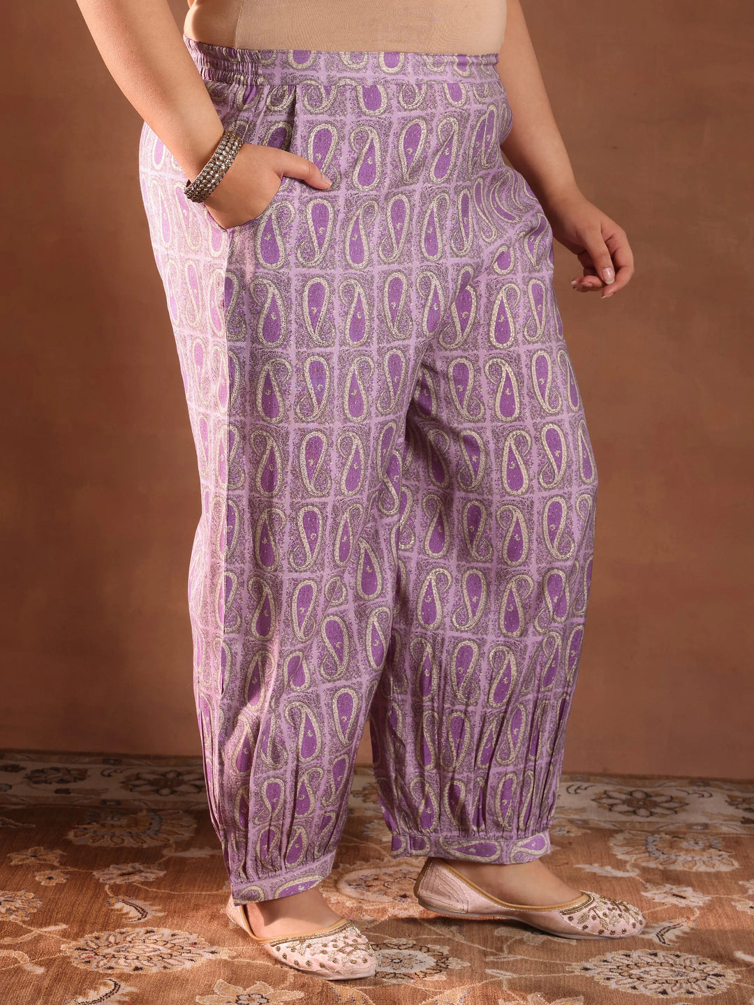  Plus Size Purple Printed Silk Blend Straight Suit With Dupatta 