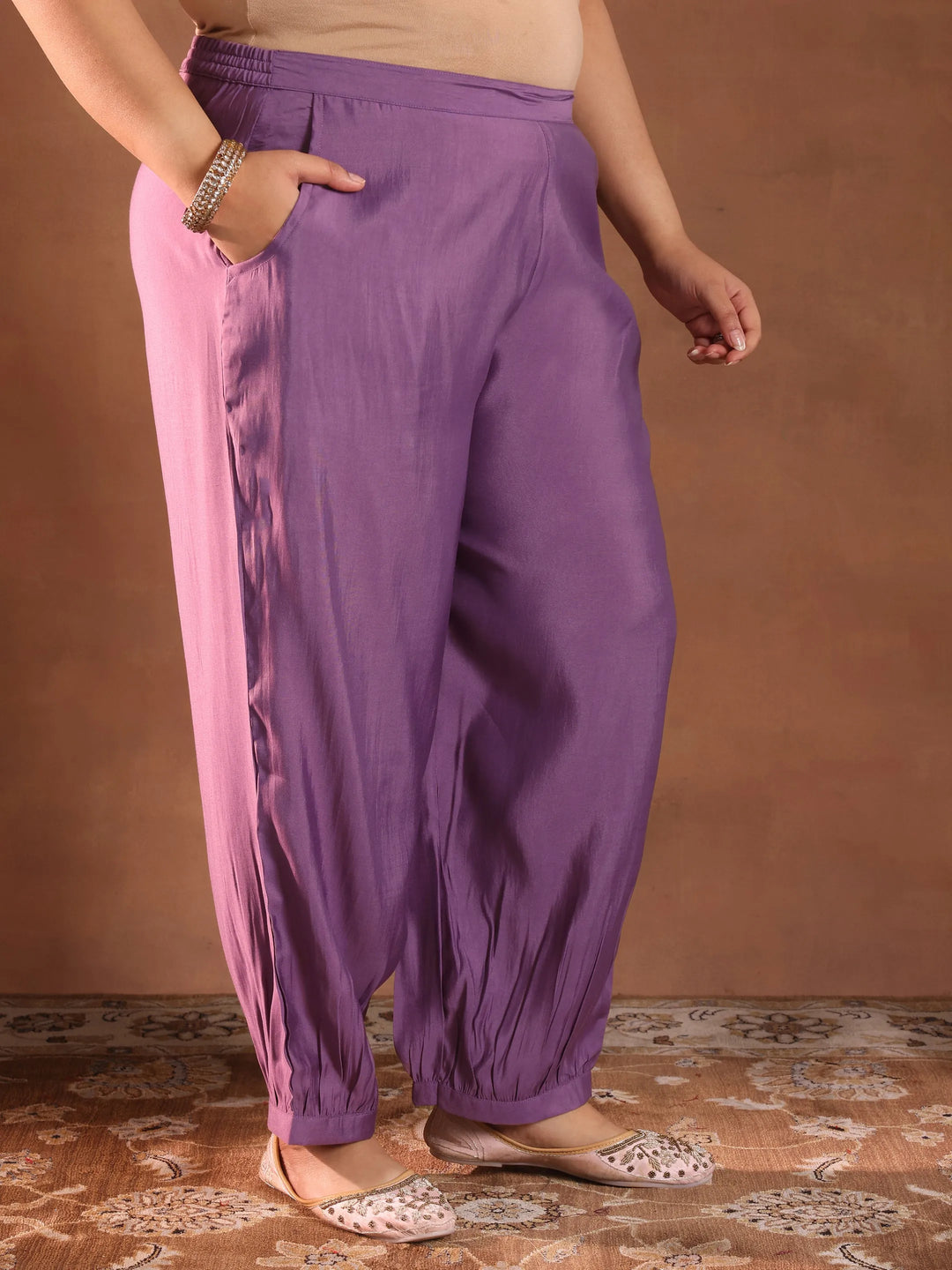  Plus Size Purple Yoke Design Silk Blend Straight Suit With Dupatta 