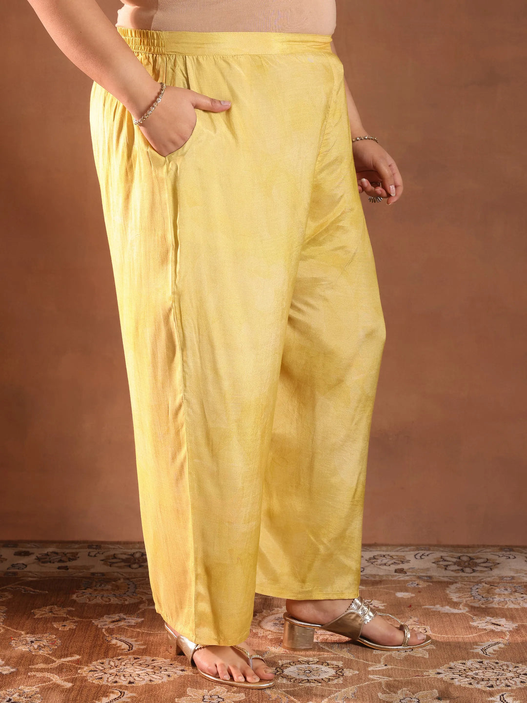  Plus Size Yellow Yoke Design Silk Blend Straight Suit With Dupatta 