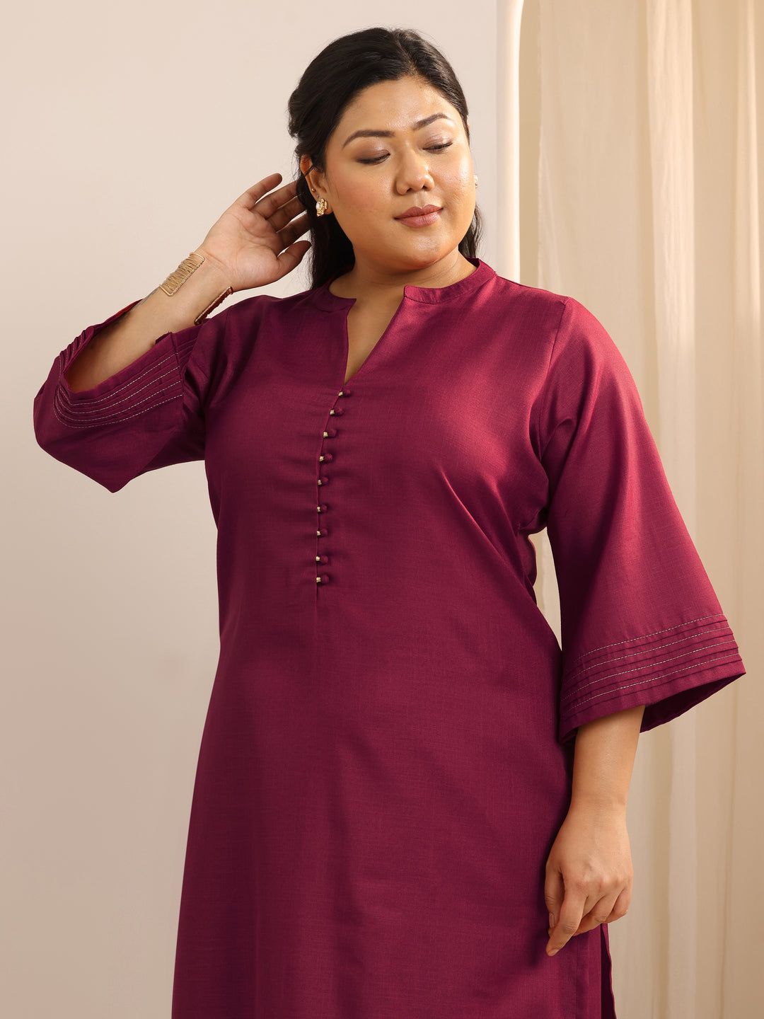  Plus Size Maroon Solid Cotton Blend Straight Suit Set With Dupatta 