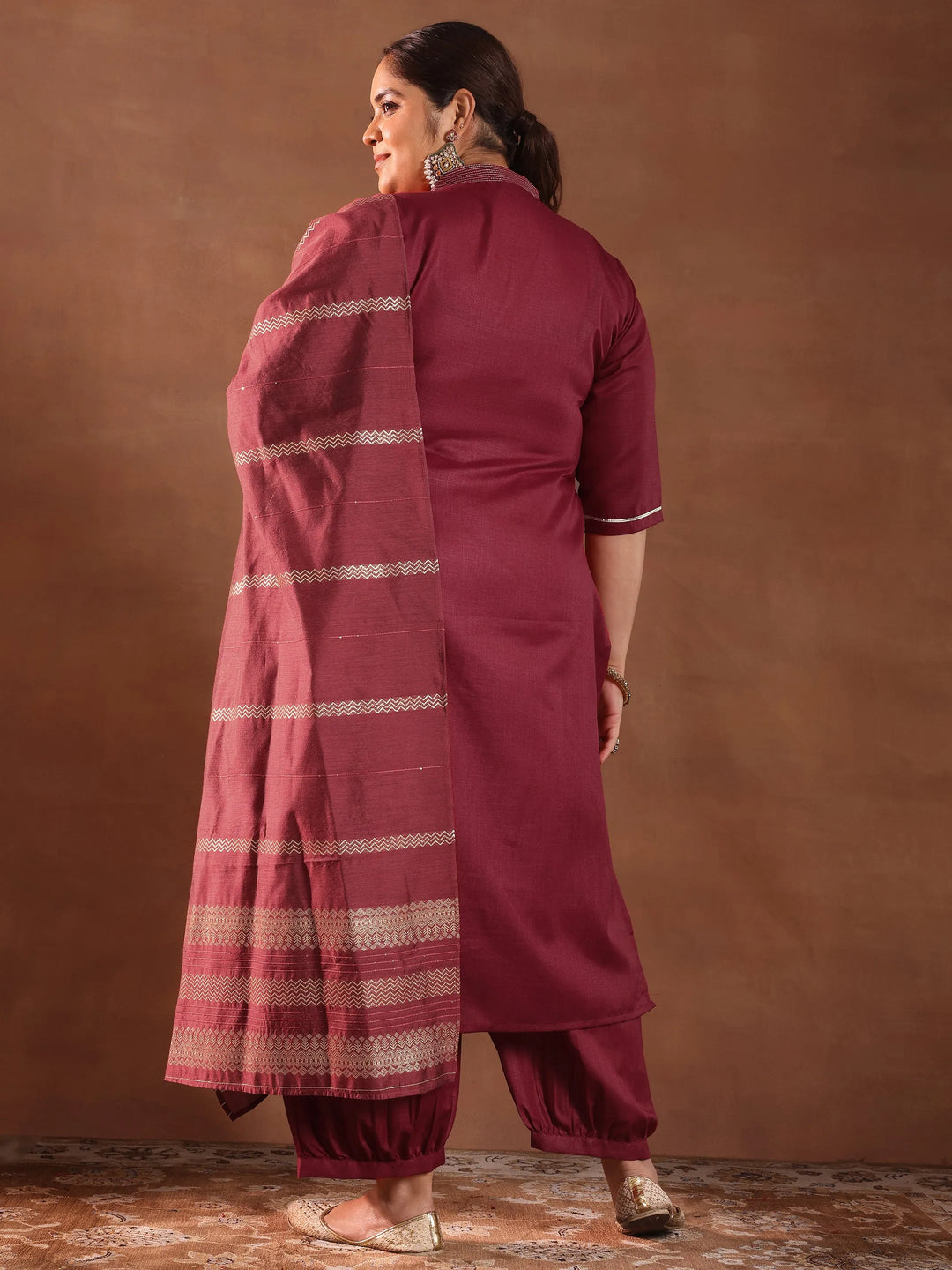  Plus Size Maroon Solid Cotton Blend Straight Suit With Dupatta 