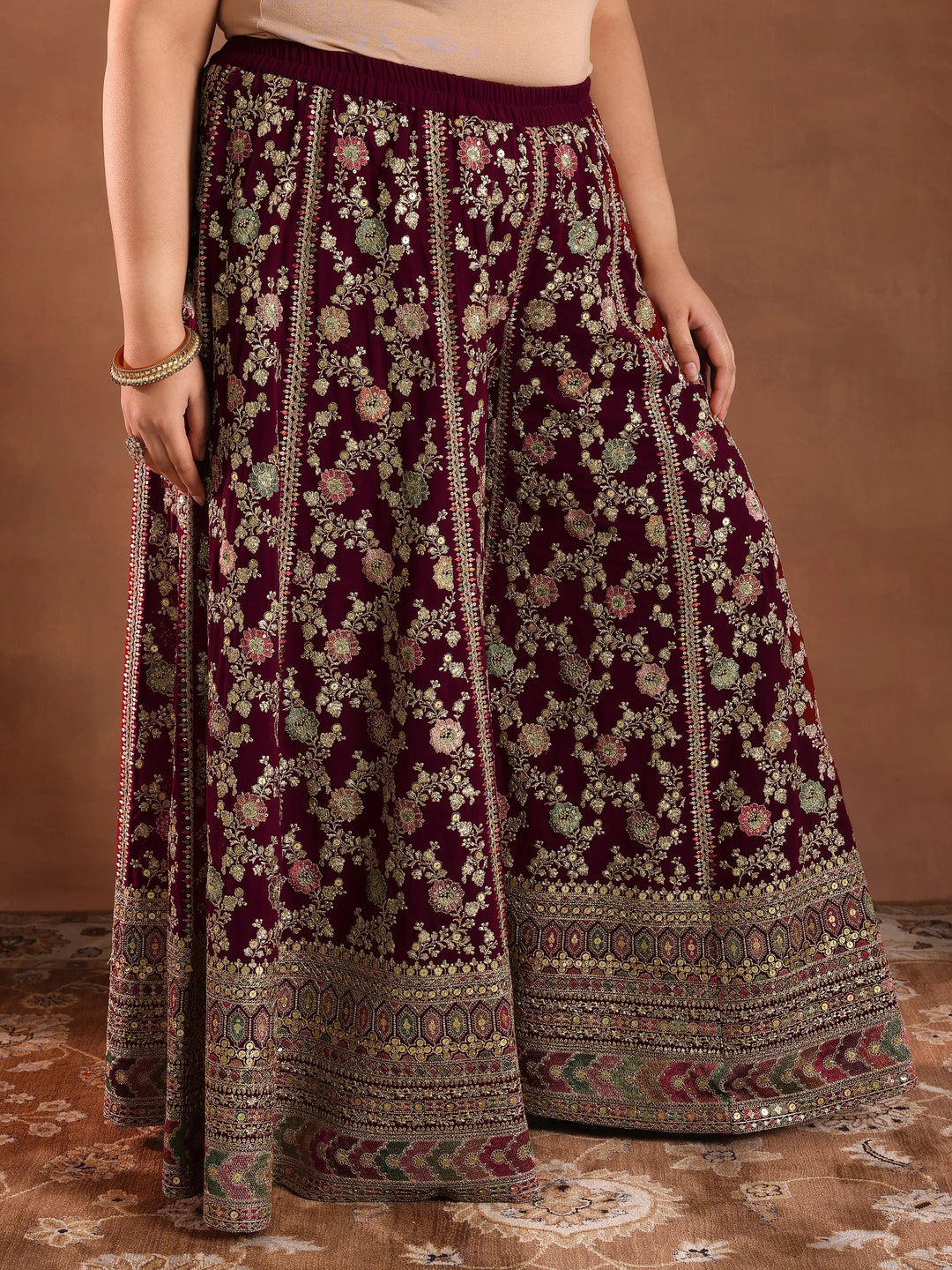  Plus Size Maroon Embroidered Georgette Straight Suit With Dupatta 