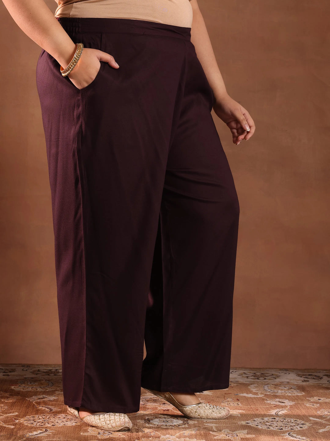  Plus Size Burgundy Printed Silk Blend Straight Suit With Dupatta 