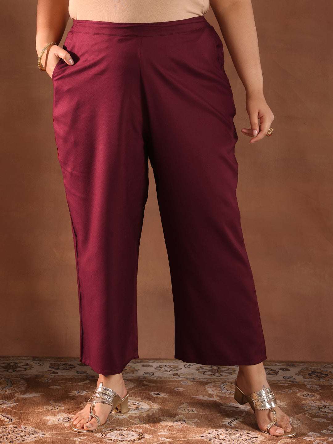  Plus Size Maroon Printed Silk Blend Straight Suit With Dupatta 