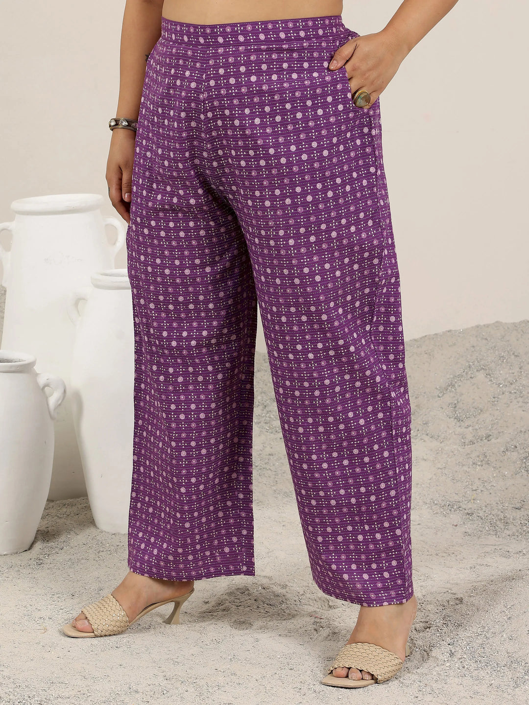  Plus Size Purple Printed Cotton Straight Kurta Set 