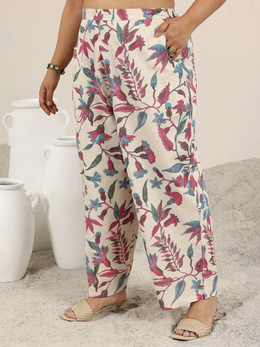  Plus Size Off White Printed Cotton Co-Ord Sets 