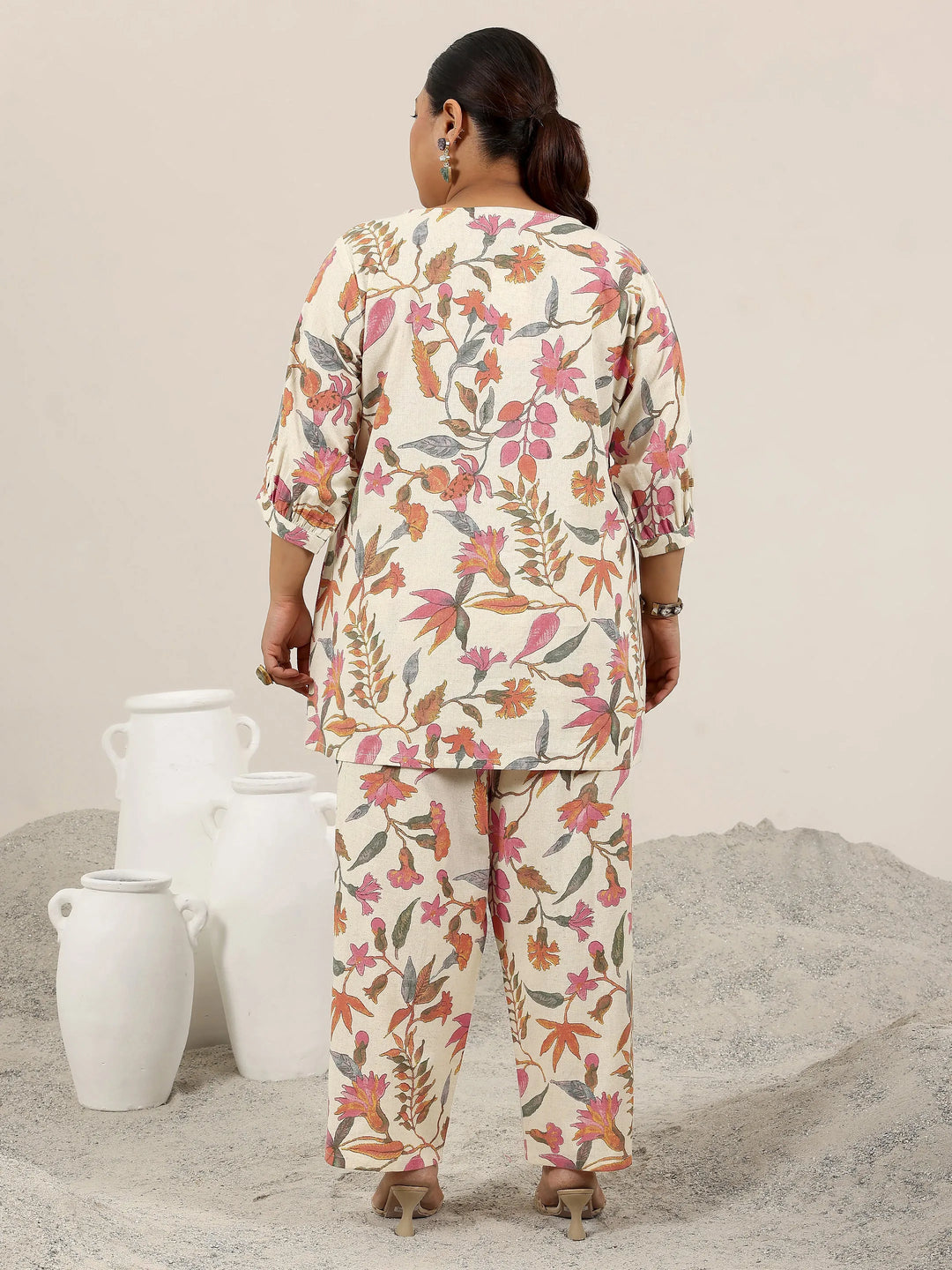  Plus Size Off White Printed Cotton Co-Ord Sets 