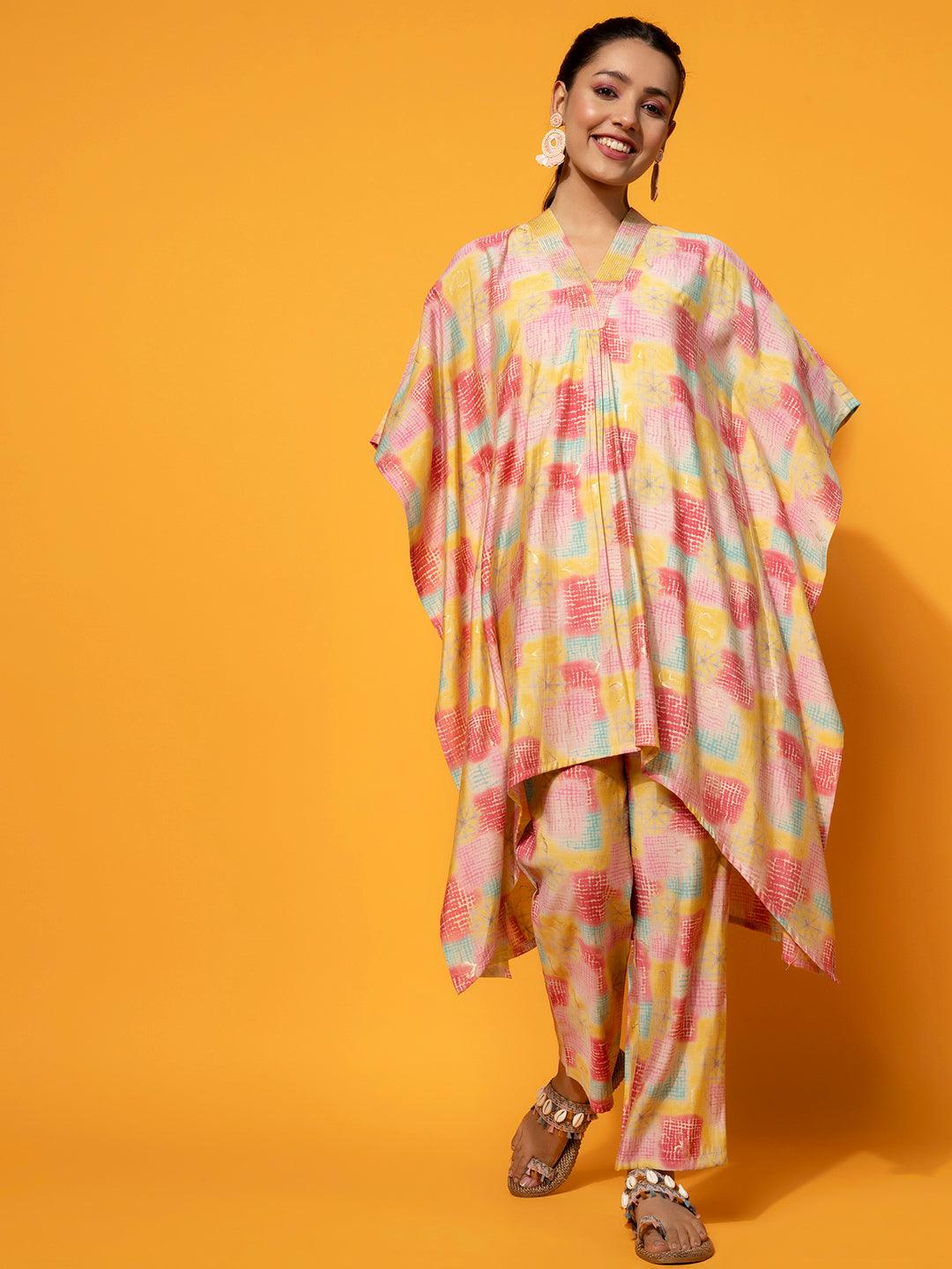 Yellow Printed Silk Blend Co-Ords - Libas 