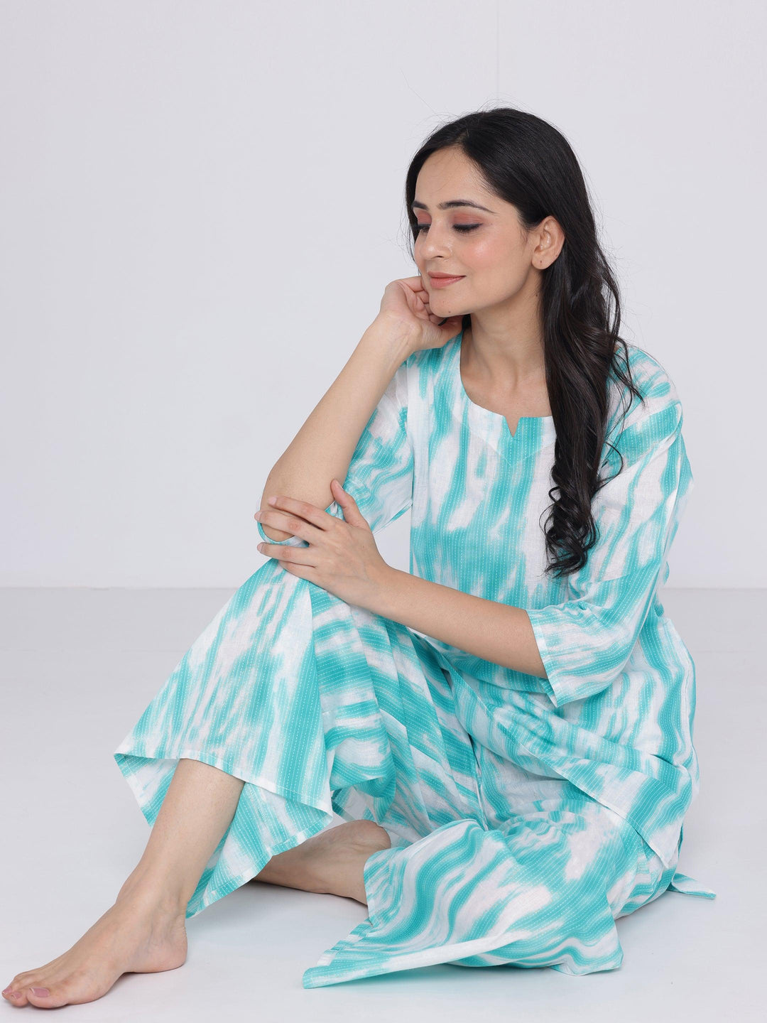 Blue Printed Cotton Night Suits - Libas