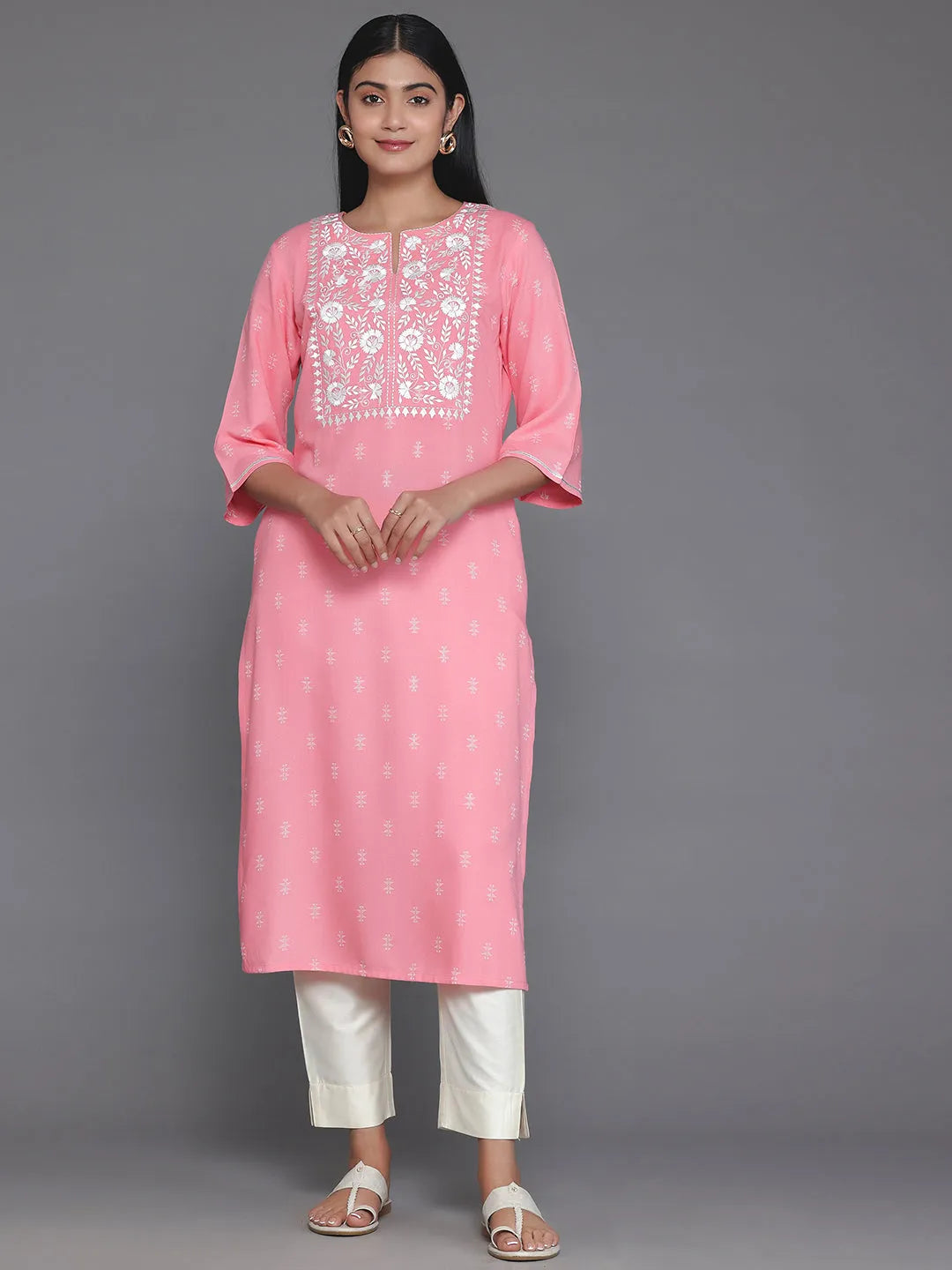  Pink Yoke Design Rayon Straight Kurta 