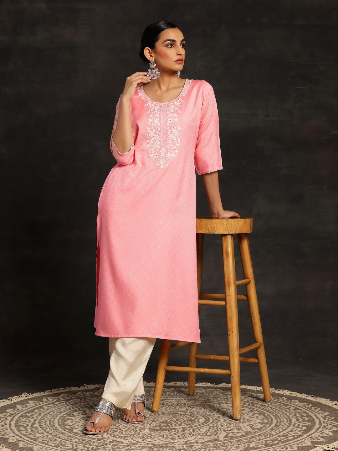 Pink Yoke Design Rayon Straight Kurta - Libas 