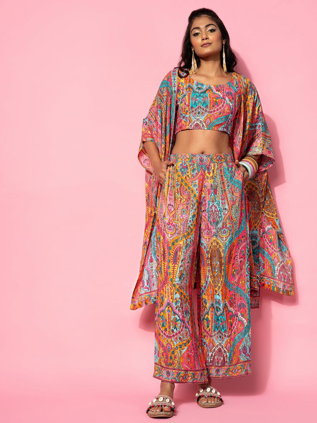 Multicoloured Printed Silk Blend Co-Ords - Libas