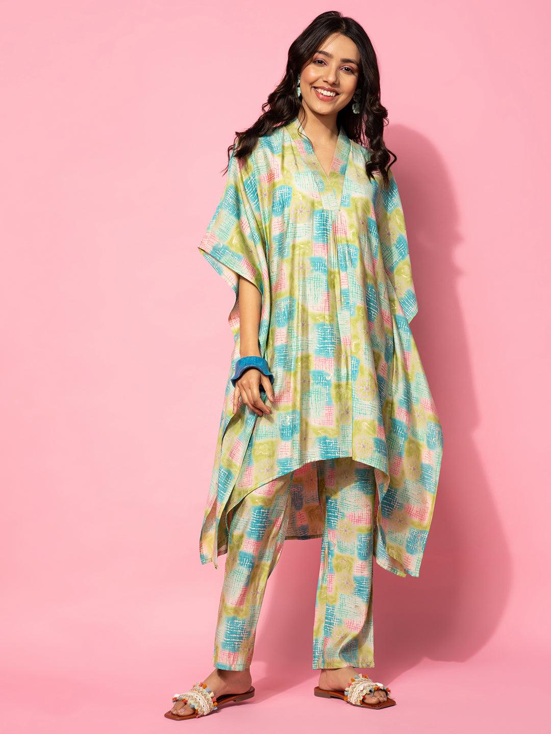 Green Printed Silk Blend Co-Ords - Libas 