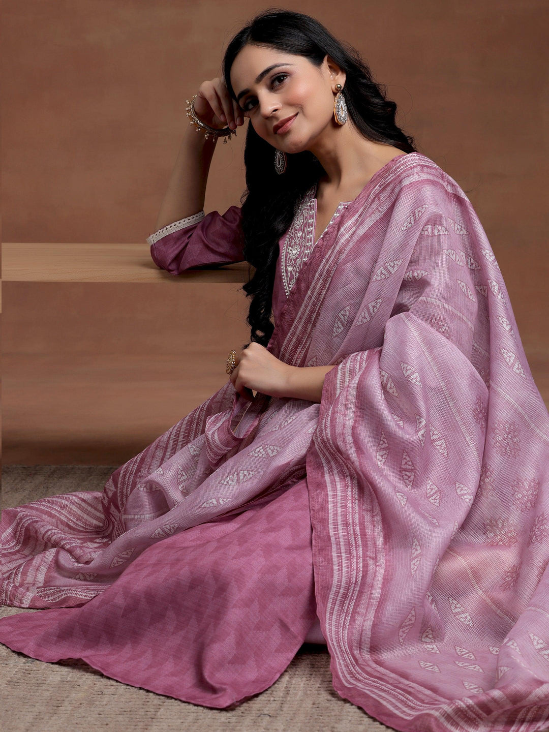 Pink Yoke Design Cotton Straight Suit With Dupatta - Libas 